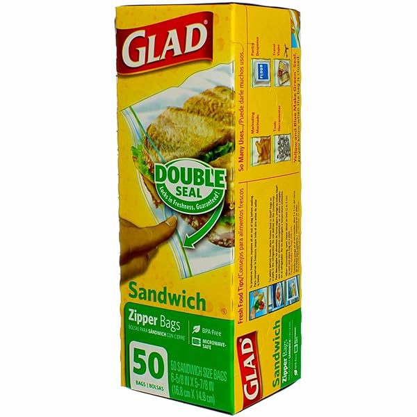 GLAD FOOD STORAGE ZIPPER SANDWICH BAGS 50 COUNT BOX (PACK OF 3)
