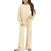 Haloumoning Girls 2 Piece Outfits Kids Long Sleeve Crewneck Sweater Drawstring Wide Leg Long Pants Sweatsuits Sets 5-14T
