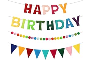 Pre-Strung Happy Birthday Banner & Felt Garland Set, Kaluofan Reusable Happy Birthday Garland, Happy Birthday Decorations, Ra