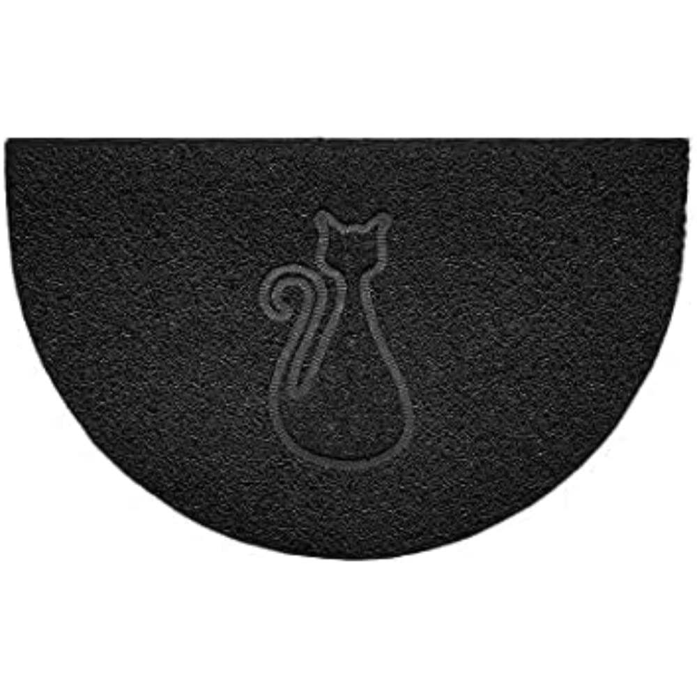 Nicoman Embossed Halfmoon Half Circle Door Mat Dirt-Trapper Jet-Washable Doormat 70x44cm (Black, CAT Shape) - Use on Carpet ONLY