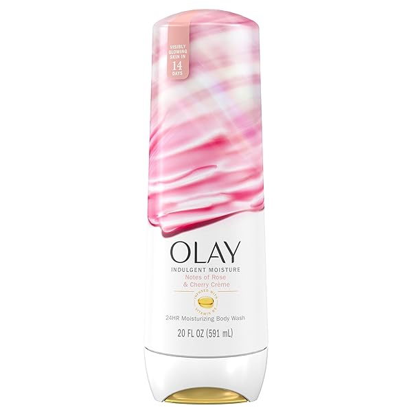 OLAY BODY WASH FOR WOMEN, INDULGENT MOISTURE, 24HR MOISTURIZING & NOURISHING FORMULA, INFUSED WITH VITAMIN B3 COMPLEX, LUXURIOUS FRAGRANCES, ROSE & CHERRY CREME SCENT, 20 FL OZ
