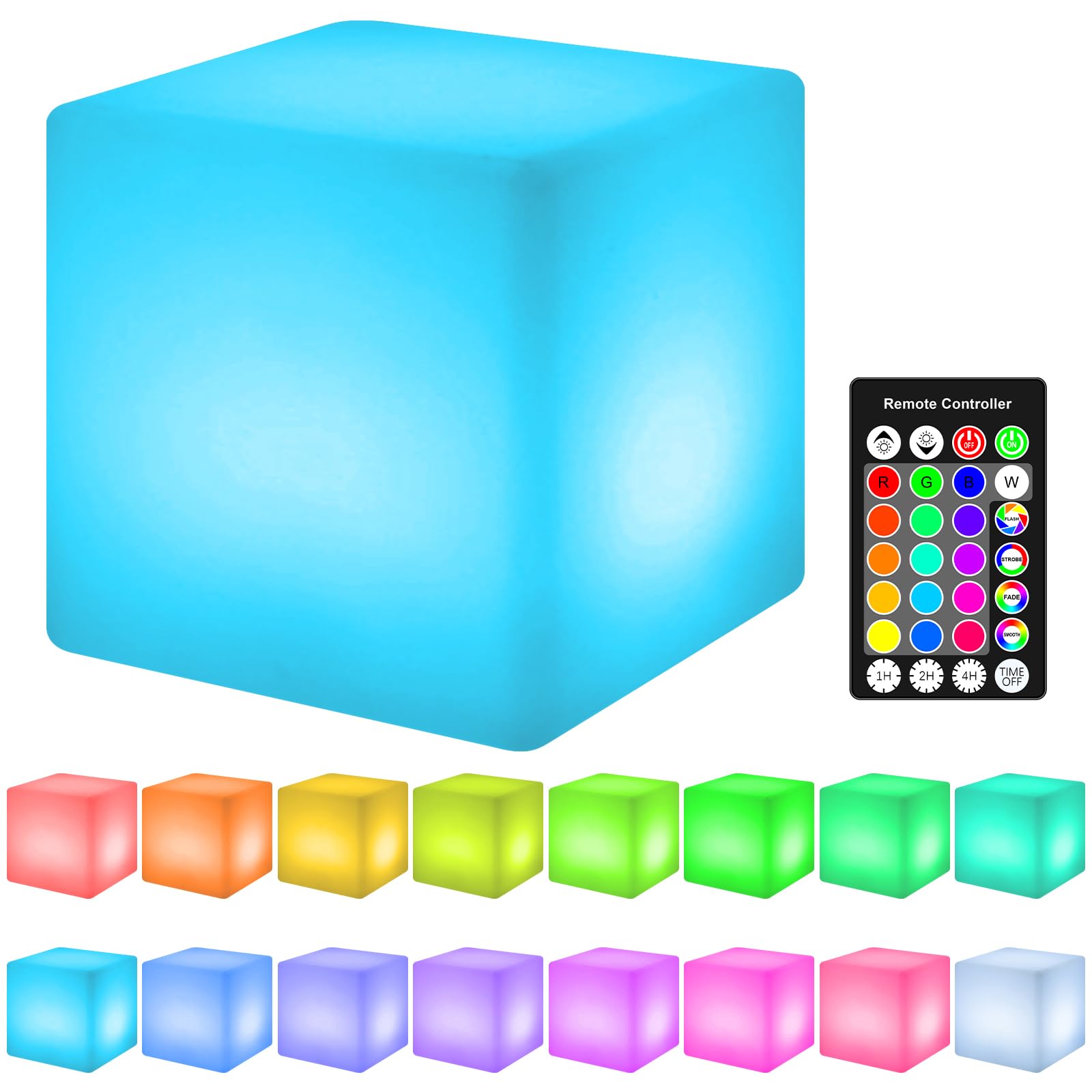 ALEENFOON LED Cube Lamp Night Light Rechargeable Portable Bedside Lamp Remote Control Mood Light with 16 Colour & 4 Mode & 3 Timing, LED Table Lamp for Garden Camping Bedroom