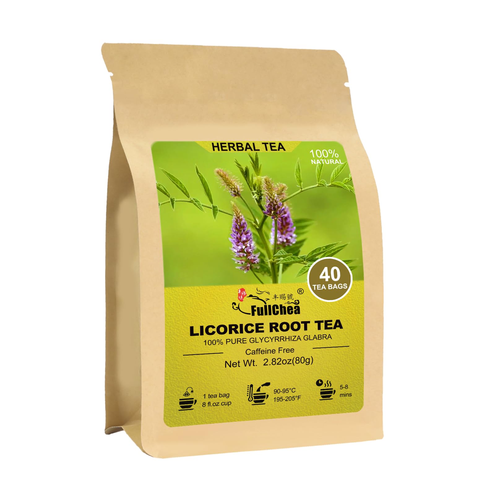 FullChea Licorice Root Tea Bag, 40 Teabags, 2g/bag - Premium | Non-GMO | Naturally Caffeine-free Herbal Tea | Aid in Digestion & Promote Respiratory Health