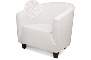 Treaful Arm Chair Slipcover, 1 Piece Club Chair Slipcover, Soft Stretch Club Barrel Armchair Slip Cover Non-Slip Washable Furniture Protector for Living Room Hotel Bar Counter-White
