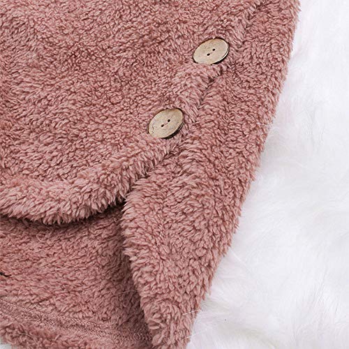 XOWRTE Women's Button Fluffy Tail Hooded Loose Sweater Coat Fall Winter Jacket Overcoat Outwear