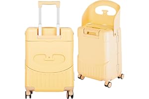 smilesun 20" Carry On Luggage with Seat For Kids & Adults，Hardside Ride On Suitcase with 360°Spinner and TSA Lock For Travel (Yellow, 20")