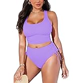 Pink Queen Women Racerback Ruched Crop Top High Waisted Bikini Sets 2 Piece Swimsuit Bathing Suit 2026
