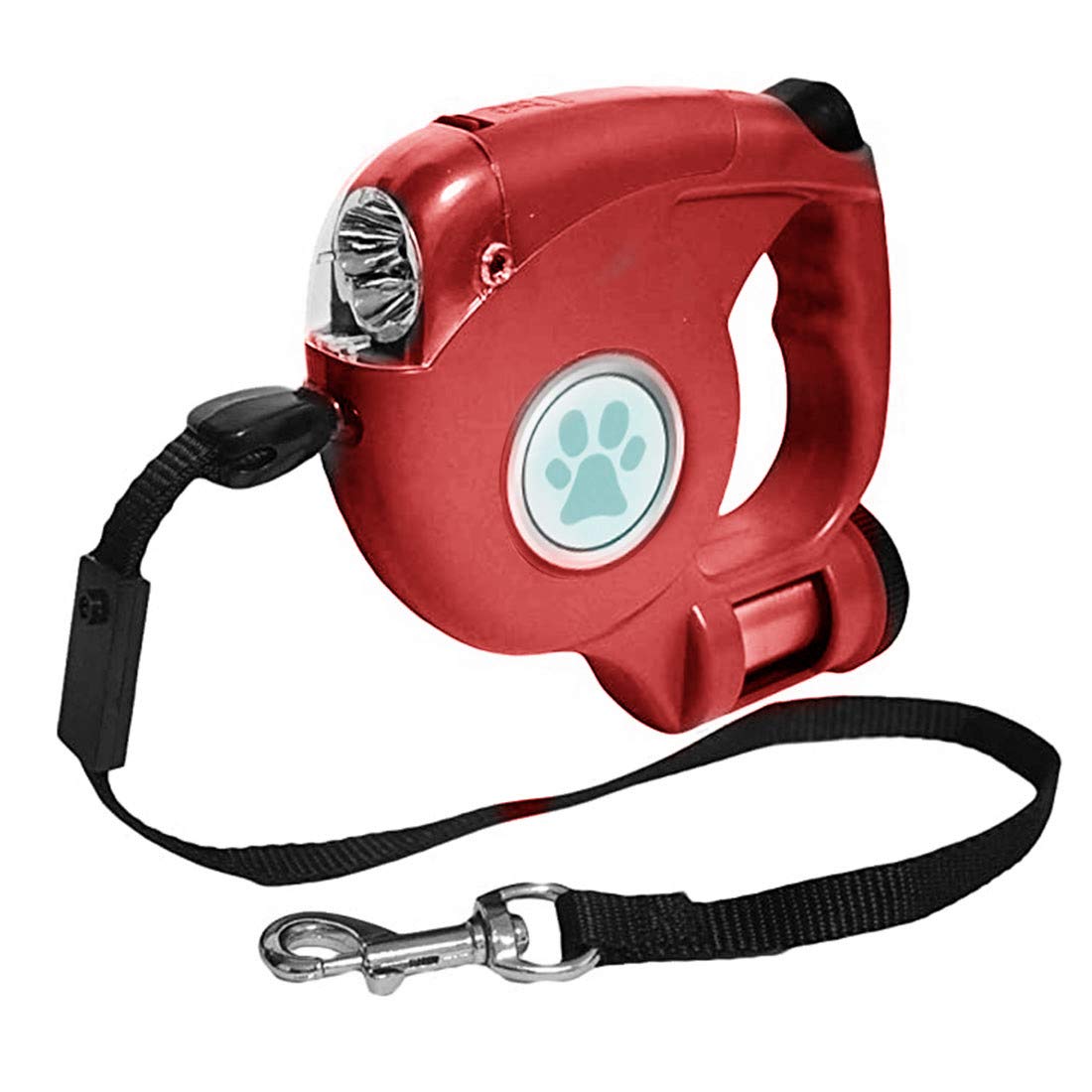 Jebblas Retractable Dog Leash, 3 in 1 Lighted Trash Bag Holder, 5m Retractable Length, Red, No Tangle Protection for Dogs