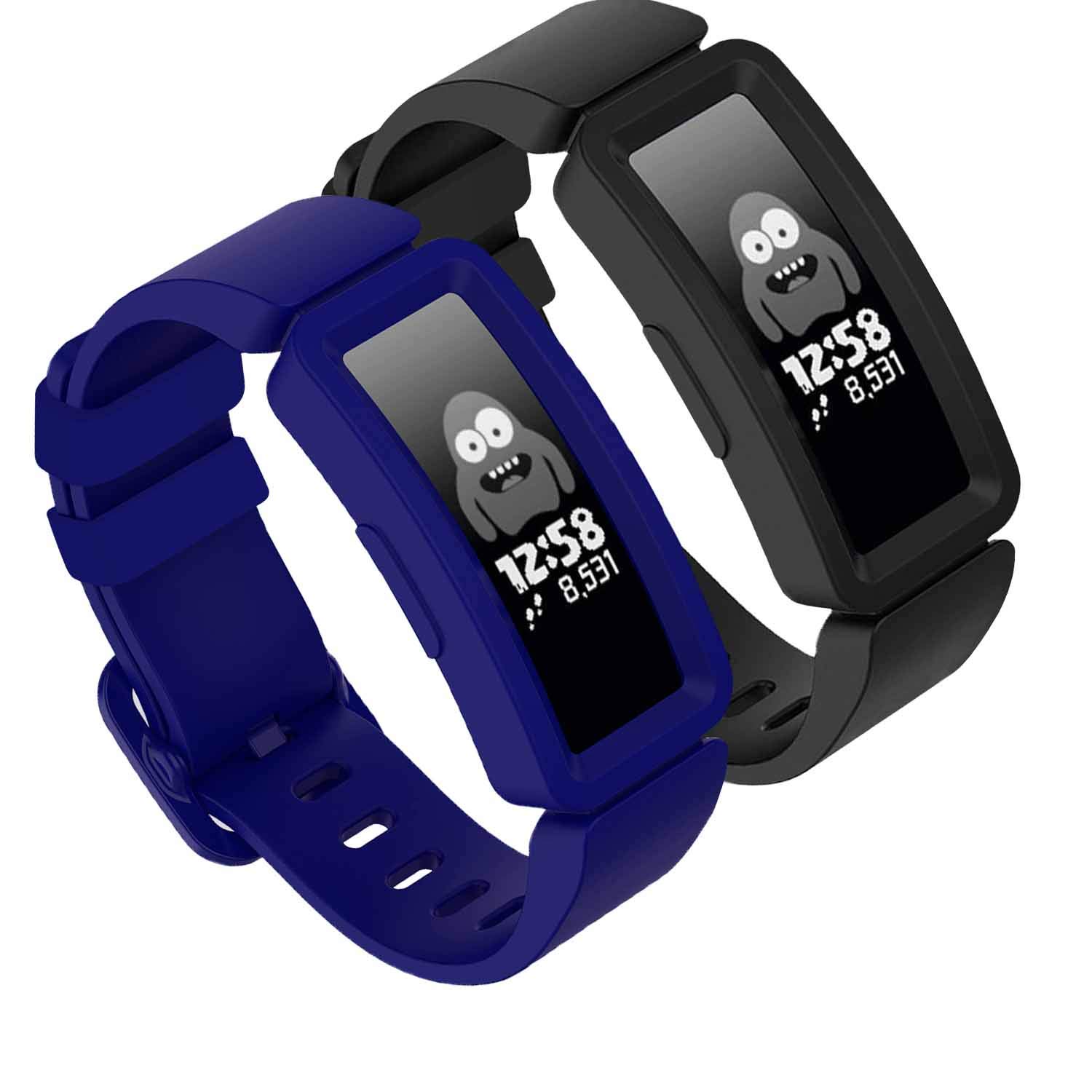 TopPerfekt Strap Compatible With Fitbit Ace 2 for Kids 6, Soft Silicone Waterproof Bracelet Accessories Strap Boys Girls Wristbands Compatible for Fitbit Ace 2 (2Black,Blue)