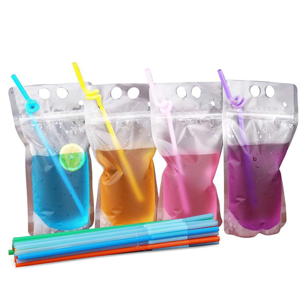 50 Pack Disposable Plastic Drink Pouches Bags 17oz With Straws 5 By 9 Inches 8mil Buy Online In Angola At Angola Desertcart Com Productid 46663103