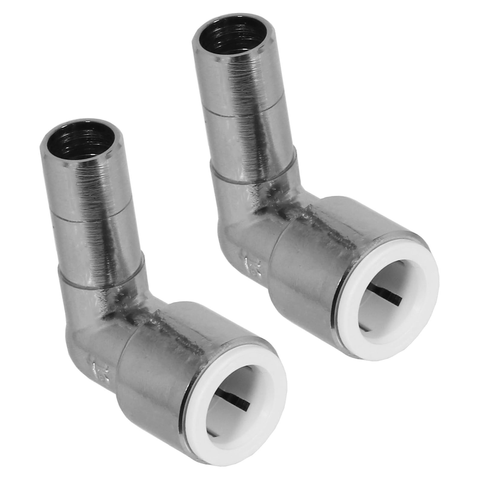 SPARES2GO 15mm x 15mm Push Fit Radiator Valve Chrome Reducing Elbow Stem Compression (Pack of 2)