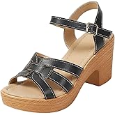 Zyuoel Chunky Heel Sandals for Women Lightweight Open Toe Arch Support Non Slip Heels Block Platform High Square Strappy Wedding Party Prom Fashion Slingback Dress Pump Shoes Dressy Buckle Heeled