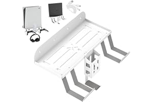 BELOPERA Ps5/Ps4 Wall Mount kit, 6-in-1 PS5 (Disc and Digital) Metal Wall Mount Stand with 2 Detachable Controller Hanging Bracket/Headset Hanger/Remote Box/Charging Cable – White