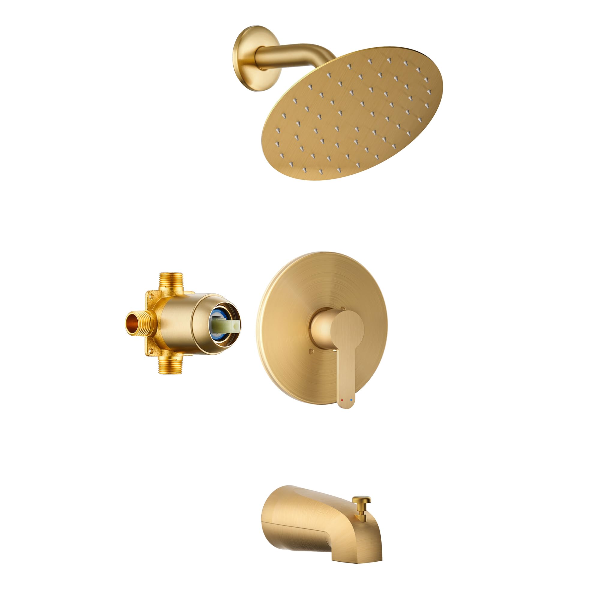Photo 1 of HoliSpa Tub Shower Faucet, Brushed Gold Shower Faucet Set with 8-Inch All-Metal Rainfall Showerhead and Bathtub Spout, Single-Handle Tub Shower-Trim Kit Included Valve, Brushed Gold