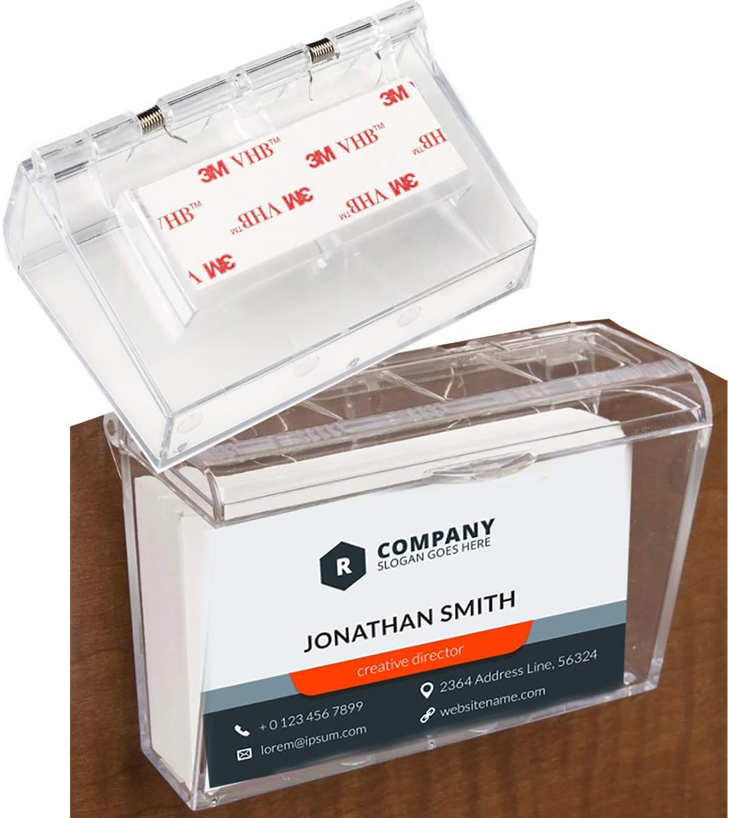 Wall Mounted Acrylic Business Card Holder with Cover Lid