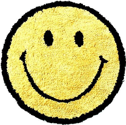 Accent チェアパッド 座布団 35cm イエロー ふわふわ 椅子 円形 丸型 かわいいスマイルクッション 洗濯可 オールシーズン対応 国内メーカー