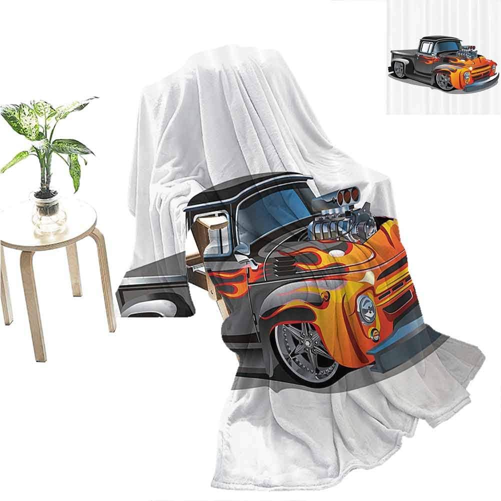 Flyerer Manly Decor Collection Yoga Blanket Cartoon Hot Rod Car Truck Antique Old Model Automobile Transport Nostalgia Image Adult Gag Gifts &nbsp;70"x50" Orange Grey