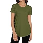 Smile Fish Women Crewneck Loose Fit Tunic Tops Short Sleeve Dressy Casual Summer Long Tee Shirts