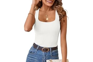 MEROKEETY Women's Ribbed Knit Tank Tops 2025 Square Neck Sleeveless Summer Basic Shirts Sweater Vest
