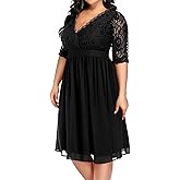 Pinup Fashion Plus Size Lace Chiffon Wrap V Neck Dresses Women Cocktail Wedding Guest Midi Dress