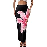 OYOANGLE Women's Floral Print Pencil Skirt Elastic High Waist Vacation Bodycon Maxi Skirts