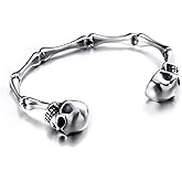 ELFASIO Skeleton Skull Cuff Bracelet – Adjustable Stainless Steel Gothic Punk Bangle for Men/Women, Rock Biker Bones Jewelry Gift