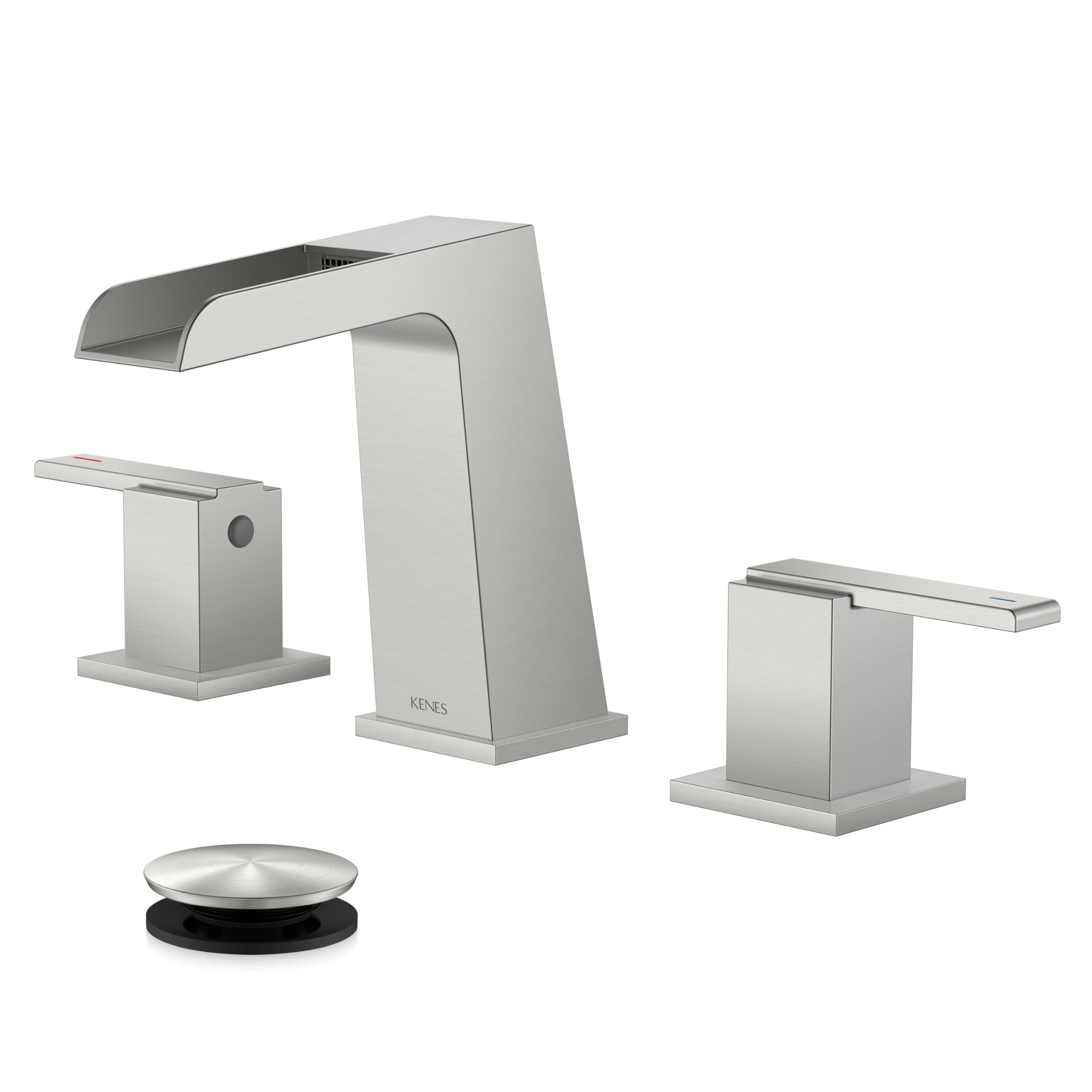 KENES Brushed Nickel Waterfall Bathroom Faucet, Two Handle Widespread ...