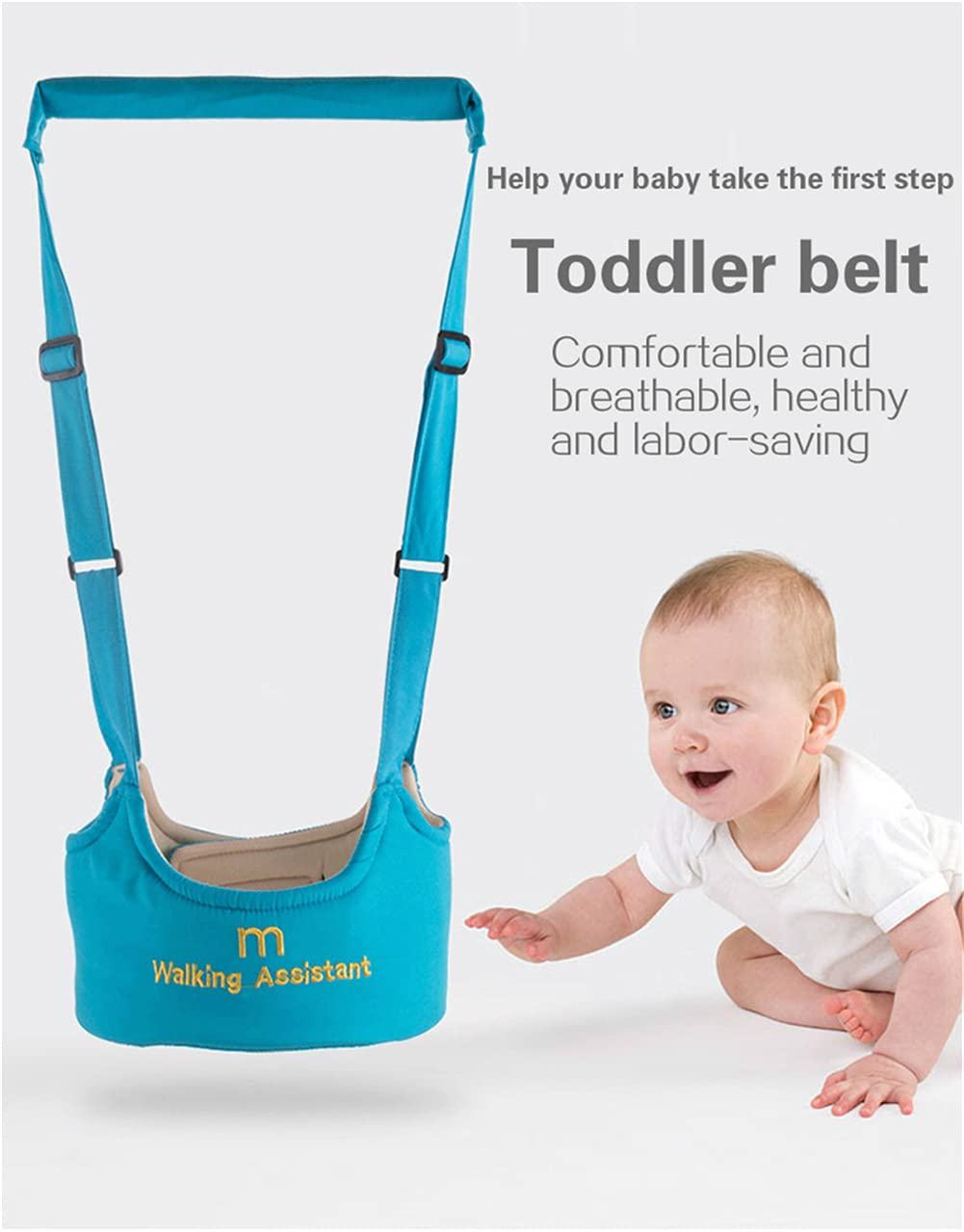 Baby Walking Harness Learn to Walk, Adjustable Kids Walker Helper, Toddler Infant Walker Harness Assistant Belt, Help Baby Walk, Child Walking Assistant Bearing Capacity 0-28 KG (Blue, One Size)