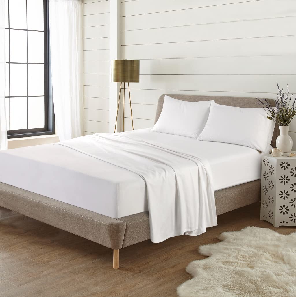 EXQUIZIT HOME® Flannelette Sheet Set 100% Brushed Cotton, Includes Fitted Sheet, Flat Sheet & 1 Matching Pillowcase (White, Single)