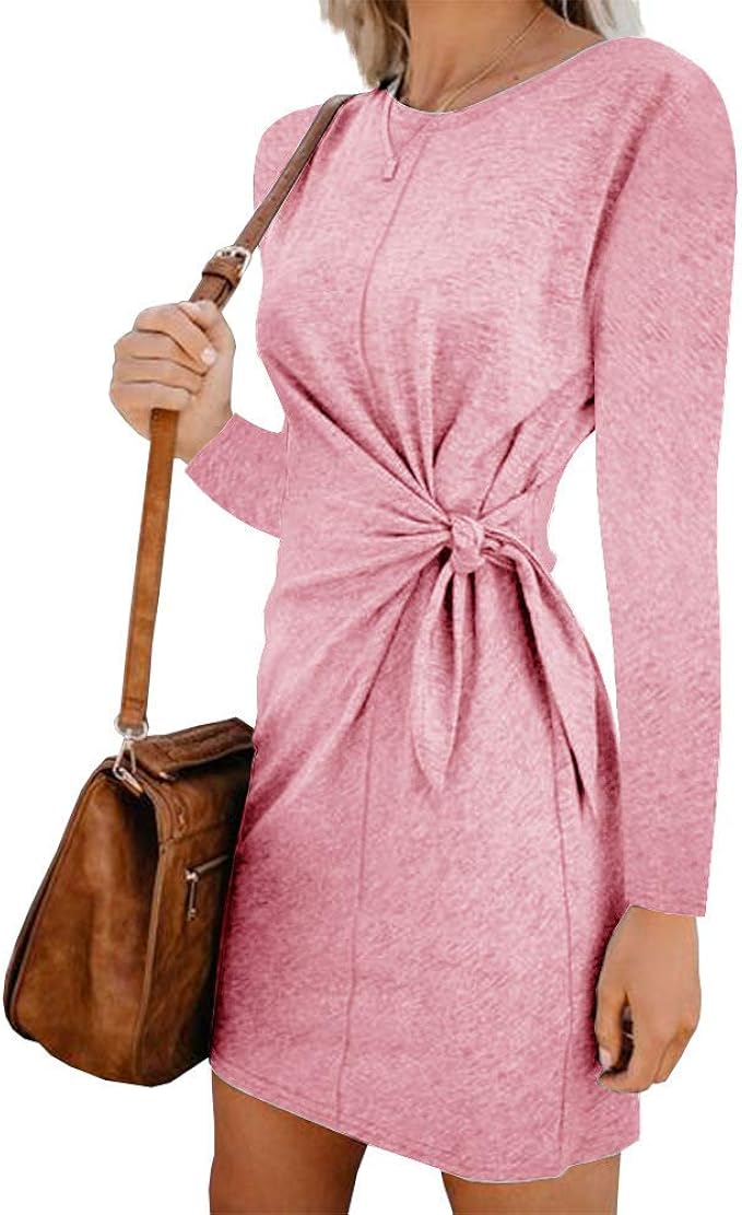 Zeagoo Strickkleid Damen Langarm - Elegantes Knopfkleid Rundhals S-XXL