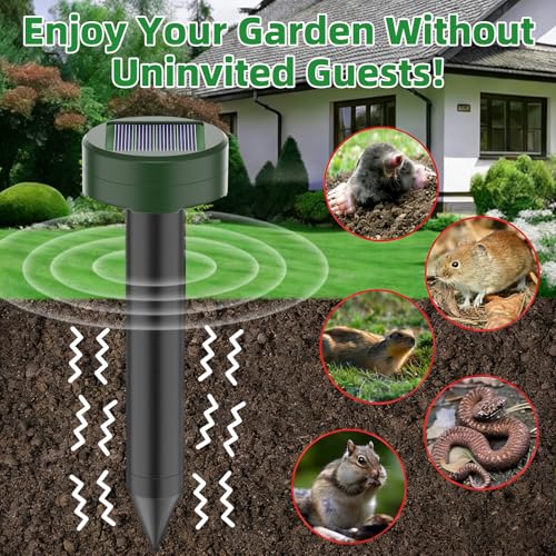 Ahuyentador de Ratas 4 Piezas, Repelente Ratas Ultrasonido Exterior, Ahuyentador de Topos y Ratones Solar, IP65 Impermeable, Anti Topos, Serpientes, Ratones