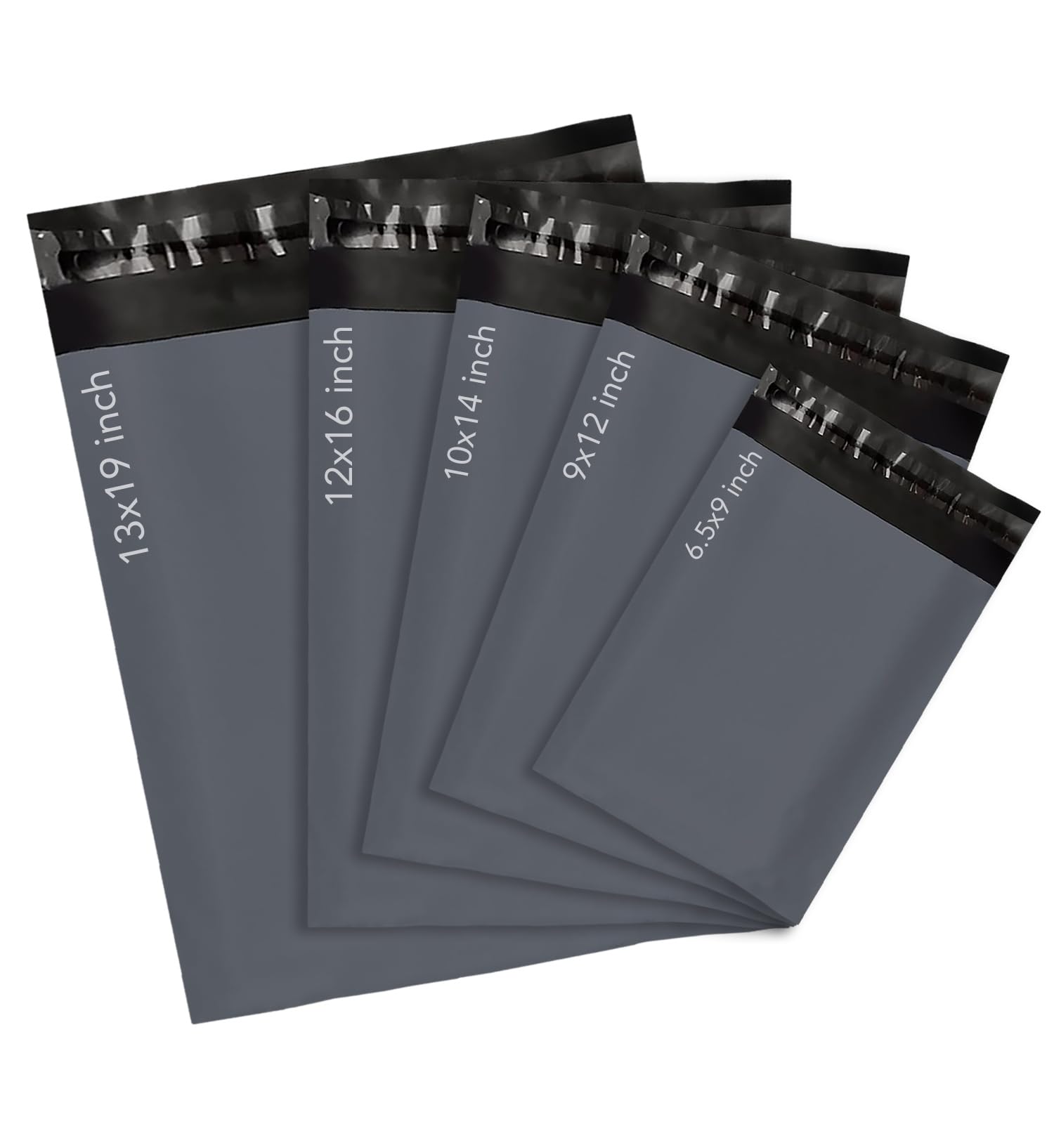 PACKY | 50 Mixed Grey Mailing Bags | 10 x 6.5 x9 + 10 x 9"x12" + 15 x 10"x14" + 10 x 12"x16" + 5 x 13"x19" - Self Seal Postage Bags, Recyclable, Durable Parcel Shipping Bags Mix