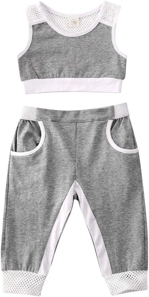 2PCS Toddler Baby Girl Sports Outfits Sportswear Sleeveless Crop Tops Vest Pants Mesh Tracksuit Summer Clothes Set