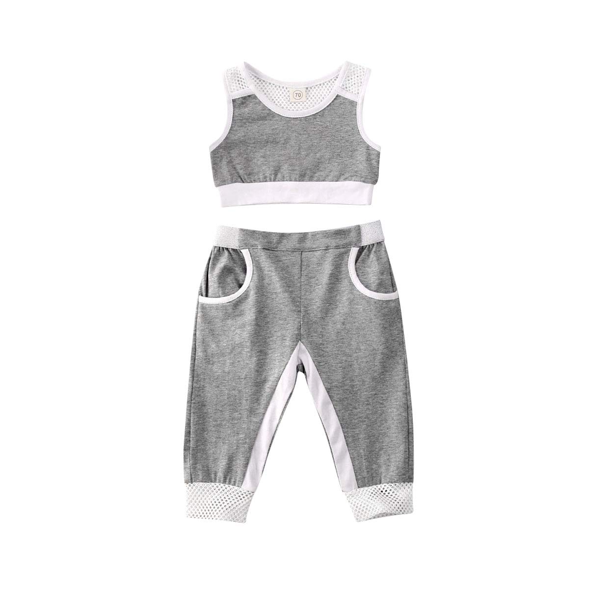 2PCS Toddler Baby Girl Sports Outfits Sportswear Sleeveless Crop Tops Vest Pants Mesh Tracksuit Summer Clothes Set