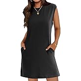 Wenrine Womens Summer Mini Dress Casual Short Sleeve Crewneck Loose Basic T Shirt Dresses with Pockets