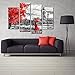 KREATIVE ARTS 4pcs Contemporary Wall Art Black White and Red Umbrella Couple in Street Big Ben Oil Painting Printed on Canvas Romantic Picture Framed Artwork Prints for Walls Decor 48x33inch