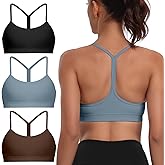 Raxnode Women's 3-Pack Y-Back Sports Bra, Thin Spaghetti Strap Nylon Yoga Bra with Removable Cups, Light Support Bralettes