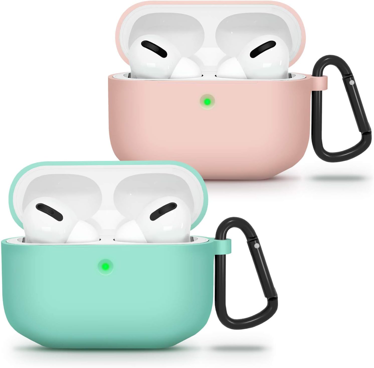 Newppon Airpods Pro Case Cover : 2 Pack Soft Silicone Skin Protection Cases with Keychain for Apple Air pod pro for Women Girls - Light Pink & Blue
