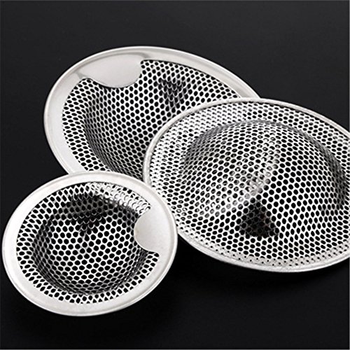 Stainless Steel Filter Screen, TiTCool Kitchen Water Sink Strainer Cover Floor Drain Plug Bath Hair Catcher Drain Plug (Silver, S)