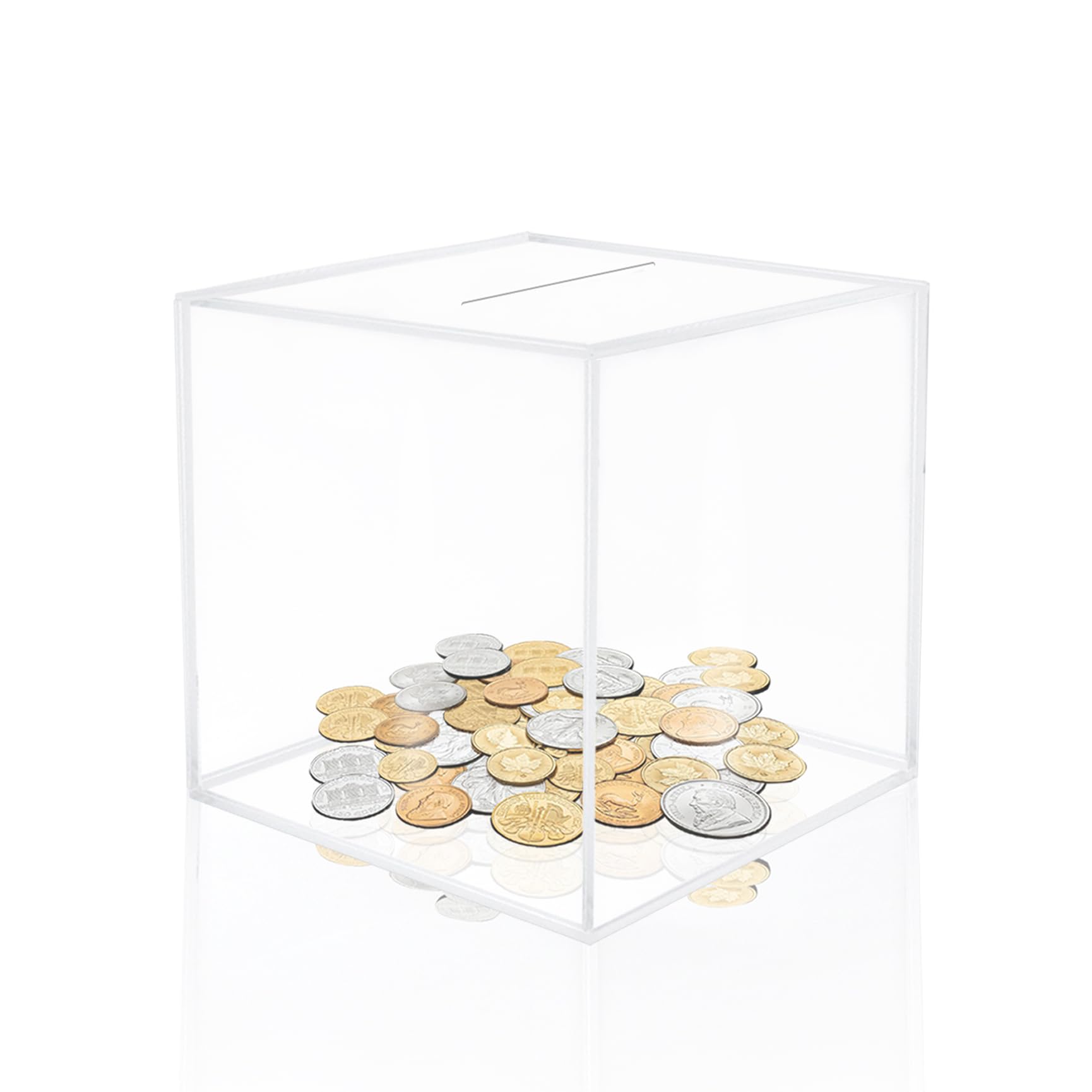 Clear Acrylic Piggy Bank - Square Money Saving Box, 18 x 18 x 18cm