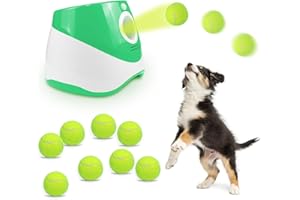 jovani Automatic Ball Launcher for Small Dogs, Dog Ball Thrower Distance 10-30ft for Dogs Like to Chase The Ball, Keep Dogs Happy, Includes 9 Tennis Ball (2inch),Green