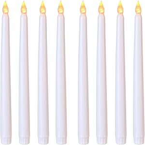 Lily's Home Battery Operated Flameless LED Taper Candles, for Weddings, Candlelight Vigils, or Christmas Wreaths, Standard Size, White (11