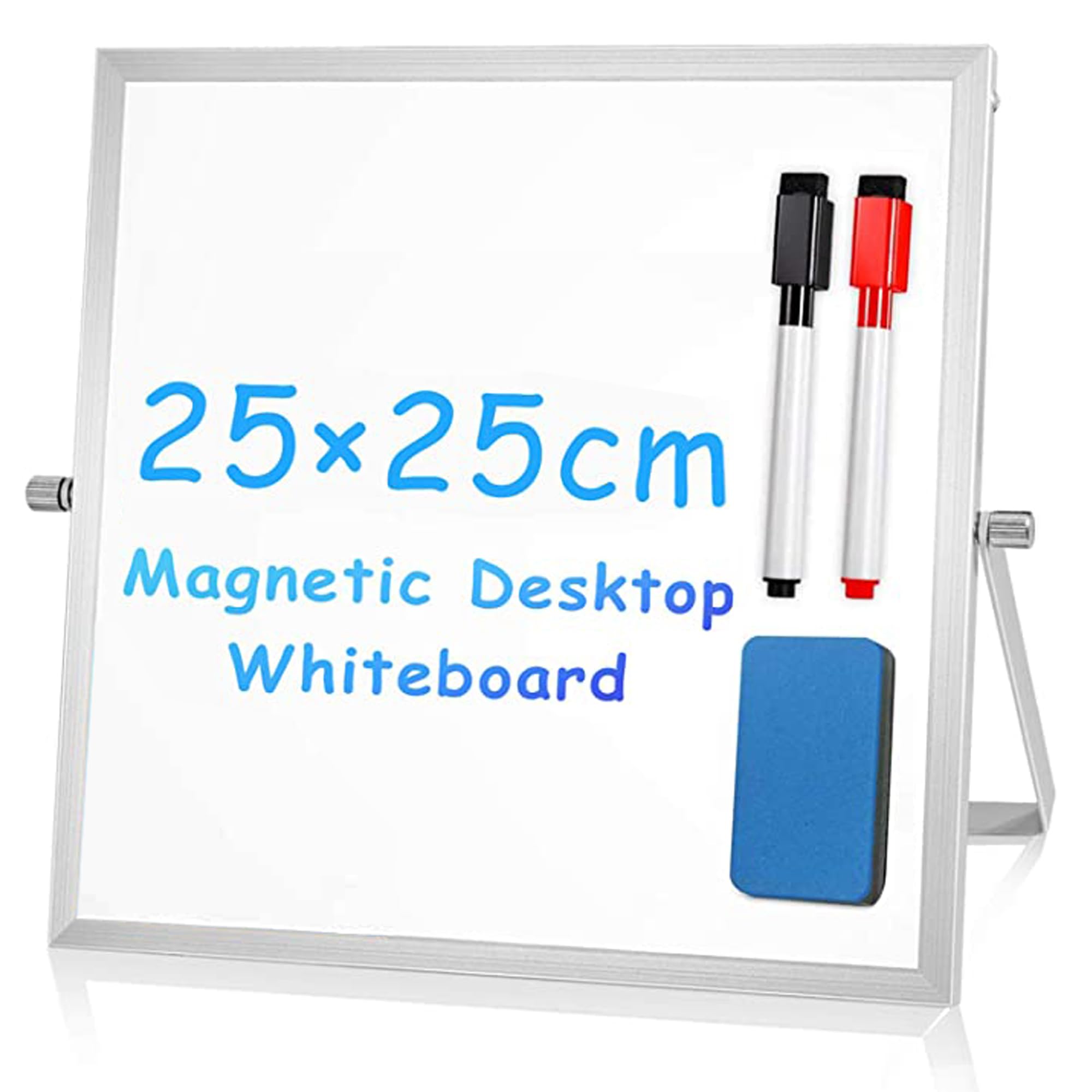 Compact Magnetic Whiteboard with Dual-Sided Easel - 25x25cm - Perfect for Office and Home Use, Includes 2 Erasable Pens & Eraser — image 1