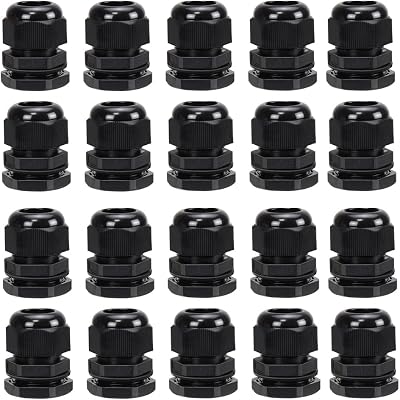 AVARTEK 20pk M20 20mm IP68 Waterproof Nylon Cable Glands 6-12mm Black
