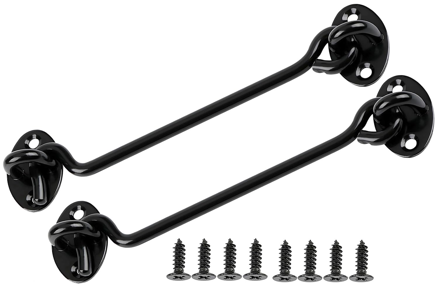 ZiYuya 2PCS Hook and Eye Latch Door Lock, Stainless Steel Gate Cabin Hook, Hook Eye Latch Door Lock Hooks Latches for French Wooden Gate Window Brace Shed Catch Hooks Black 8 Inch