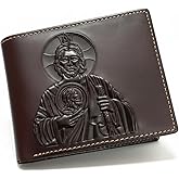 Western Stakes Minimalist Leather Wallet for Men – Saint Jude Embossed Bifold – Slim Western Religious Wallet