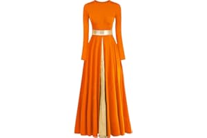 Z&X Praise Dance Modern Worship Liturgical Long Dresses for Women Metallic Color Block Church Robe Lyrical Dancewear