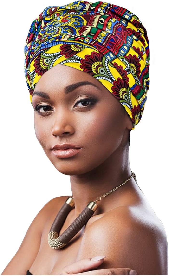 L'VOW Stretch Long Turban Head Wrap Schal African Print Hair Wraps
