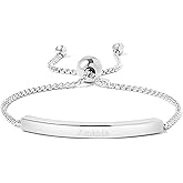 EVE'S ADDICTION Engravable Bracelet for Her - Silver Name Bar Bolo Bracelet - Gifts for Mom