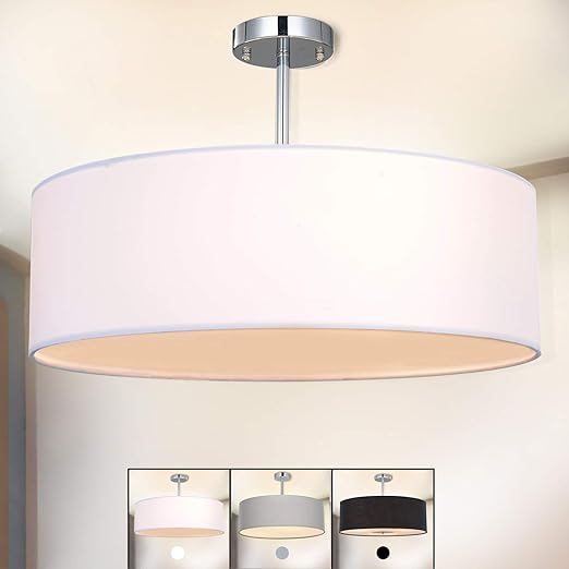 Deckenleuchte Sparksor Stoff Deckenlampe Weiss Rund Pendelleuchte Fur Wohnzimmer Schlafzimmer Kuche Esszimmer Durchmesser 45cm Chrom Matt Warmweiss 3 Flammig E27 Amazon De Beleuchtung